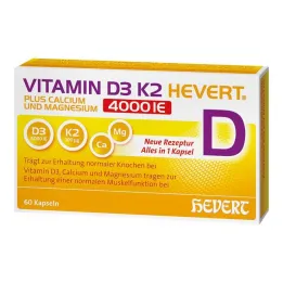 Vitamīns D3 K2 Hevert + kalcijs un magnijs 4000 IE kapsulas, 60 gab