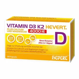 Vitamīns D3 K2 Hevert + kalcijs un magnijs 4000 IE kapsulas, 120 gab