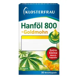 Klosterfrau kaņepju eļļa 800 mg + zelta magoņu mīkstās kapsulas, 30 gab