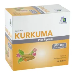 Kurkuma 500 mg + piperīna kapsulas, 180 gab